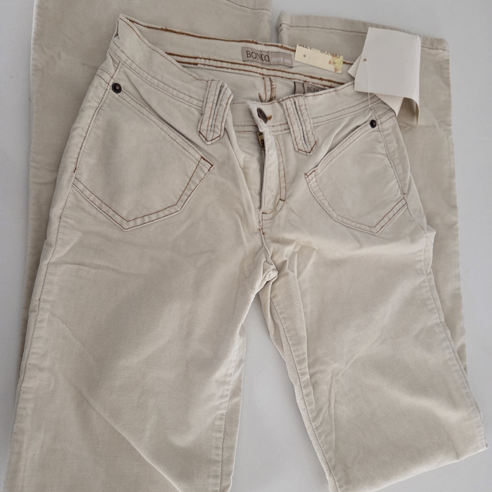 BONGO Women's Light Cream Belt Leg Corduroy Pans